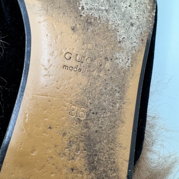 Gucci Princetown Horsebit Flat Mules Velvet Lamb Fur Lined Black Women's EU 36 - Picture 6 of 15